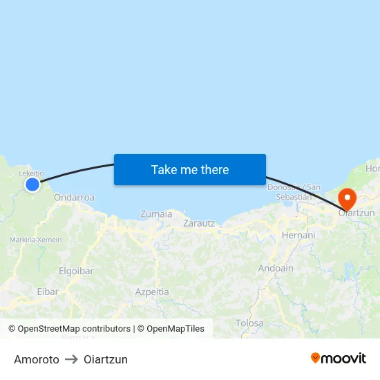 Amoroto to Oiartzun map
