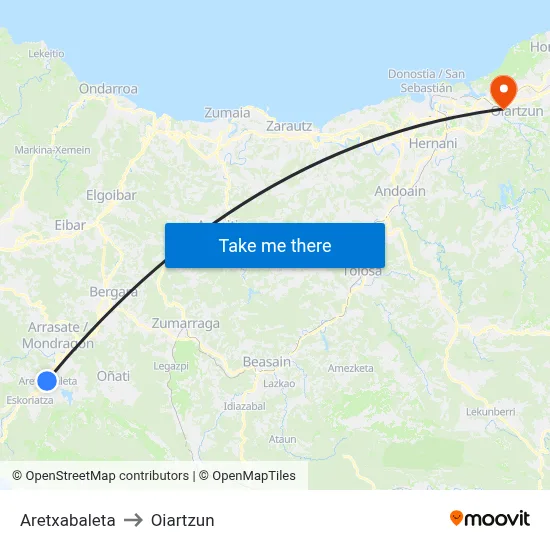 Aretxabaleta to Oiartzun map