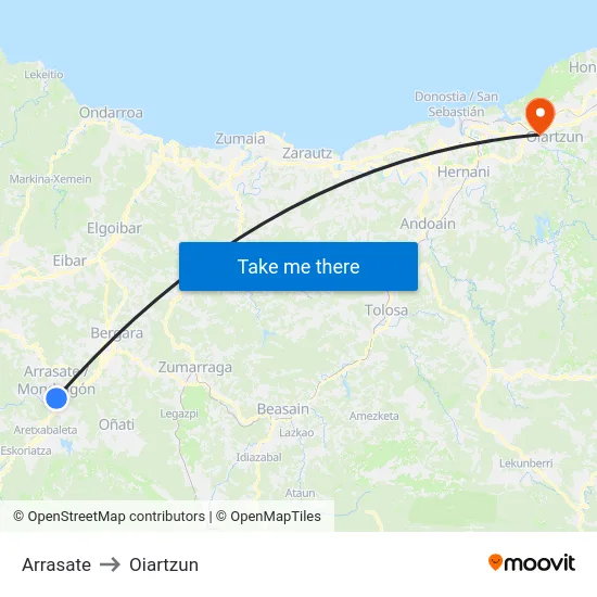 Arrasate to Oiartzun map