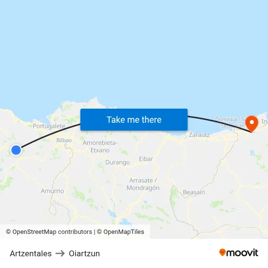 Artzentales to Oiartzun map