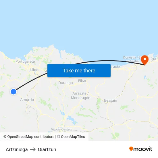 Artziniega to Oiartzun map