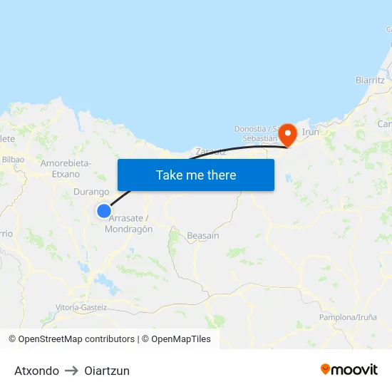 Atxondo to Oiartzun map