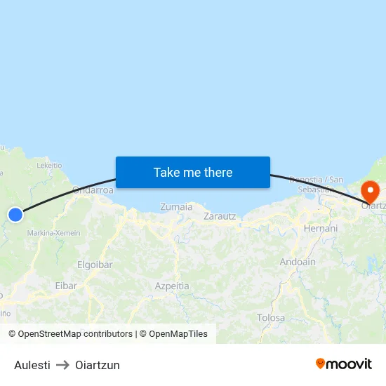 Aulesti to Oiartzun map