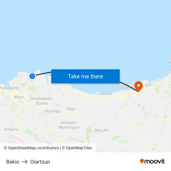 Bakio to Oiartzun map