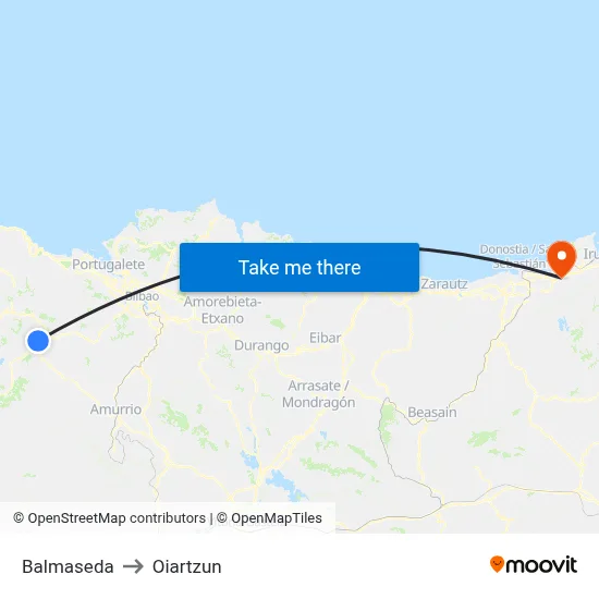 Balmaseda to Oiartzun map