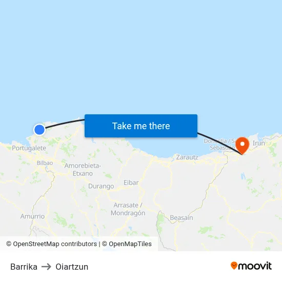 Barrika to Oiartzun map