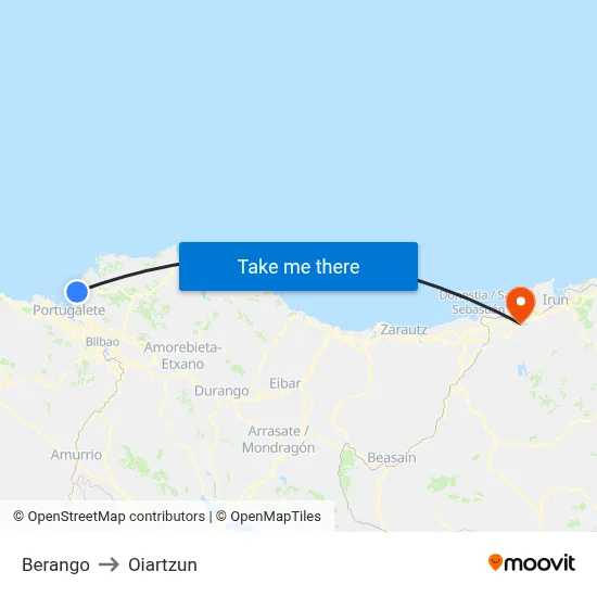 Berango to Oiartzun map