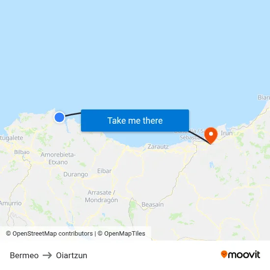 Bermeo to Oiartzun map