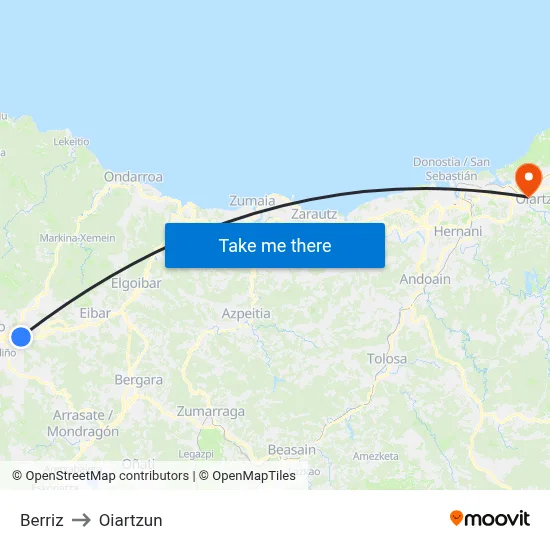 Berriz to Oiartzun map