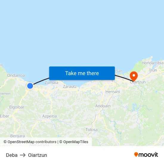 Deba to Oiartzun map