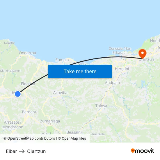 Eibar to Oiartzun map