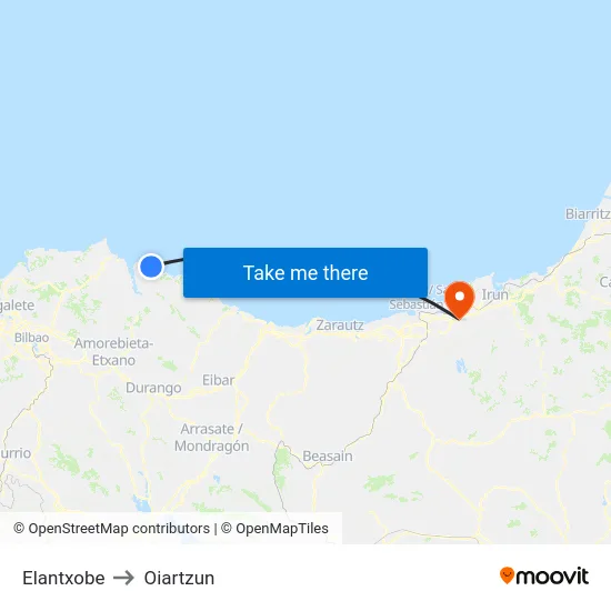 Elantxobe to Oiartzun map