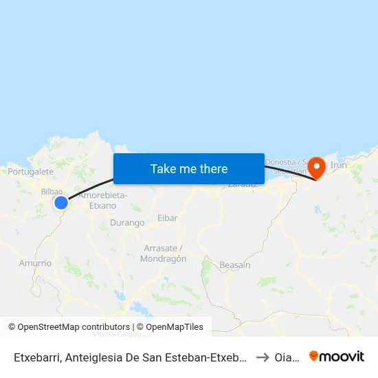 Etxebarri, Anteiglesia De San Esteban-Etxebarri Doneztebeko Elizatea to Oiartzun map