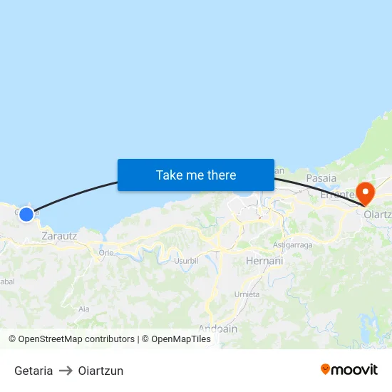 Getaria to Oiartzun map