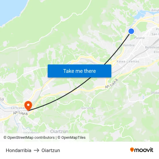 Hondarribia to Oiartzun map
