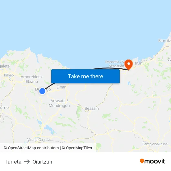 Iurreta to Oiartzun map