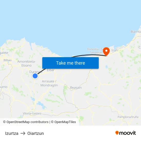 Izurtza to Oiartzun map
