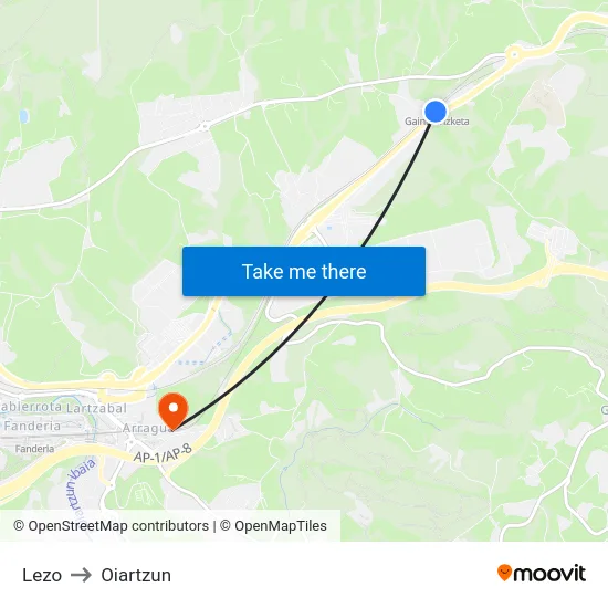 Lezo to Oiartzun map