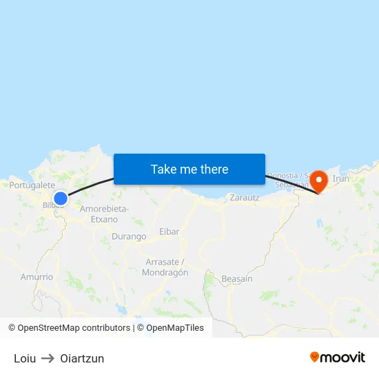 Loiu to Oiartzun map