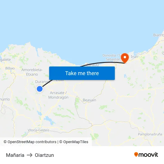 Mañaria to Oiartzun map