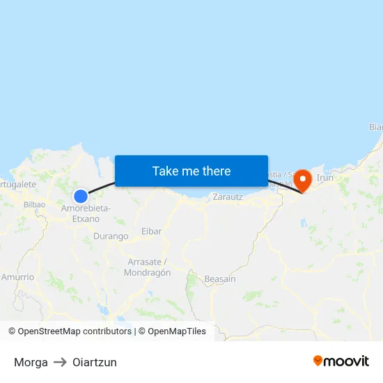 Morga to Oiartzun map