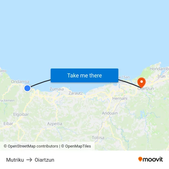 Mutriku to Oiartzun map