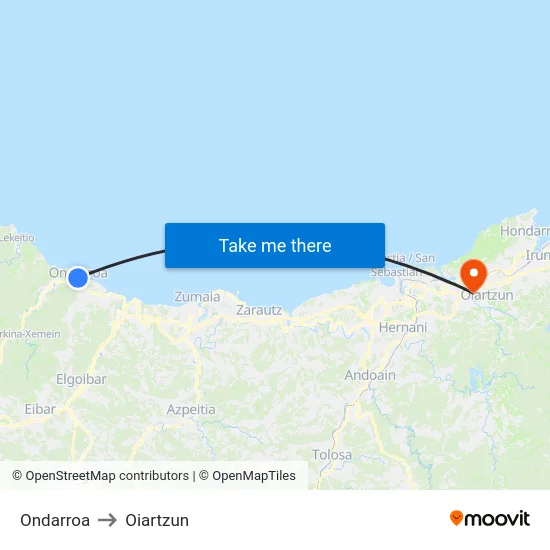 Ondarroa to Oiartzun map