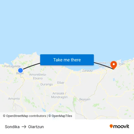 Sondika to Oiartzun map