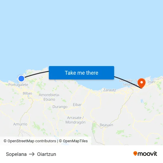 Sopelana to Oiartzun map