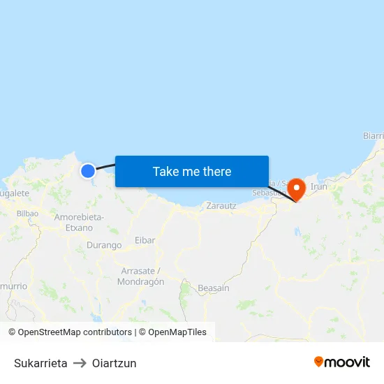 Sukarrieta to Oiartzun map