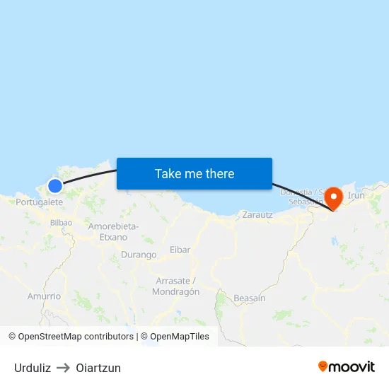 Urduliz to Oiartzun map