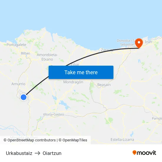 Urkabustaiz to Oiartzun map