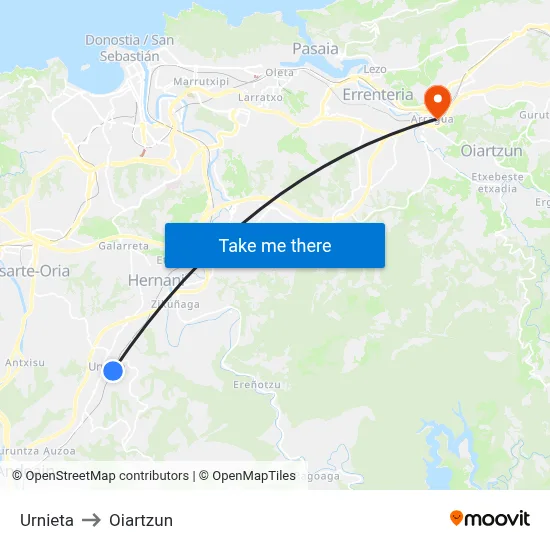 Urnieta to Oiartzun map