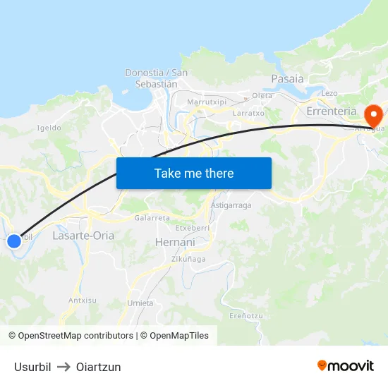 Usurbil to Oiartzun map