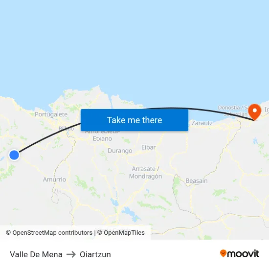Valle De Mena to Oiartzun map