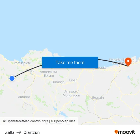 Zalla to Oiartzun map