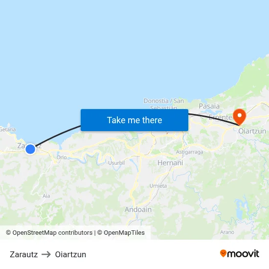 Zarautz to Oiartzun map