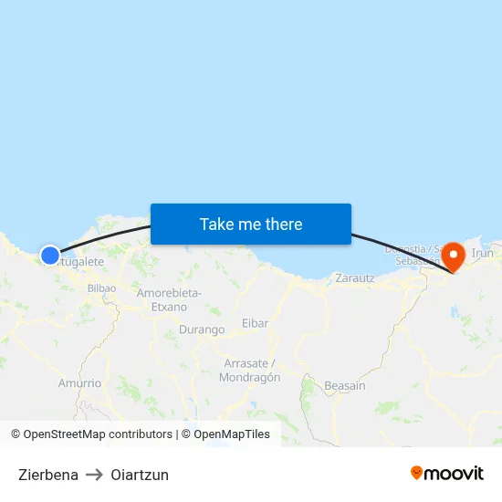 Zierbena to Oiartzun map