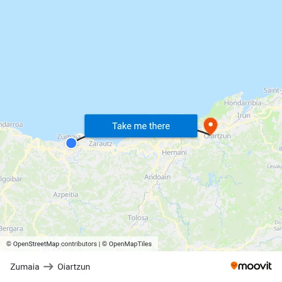 Zumaia to Oiartzun map
