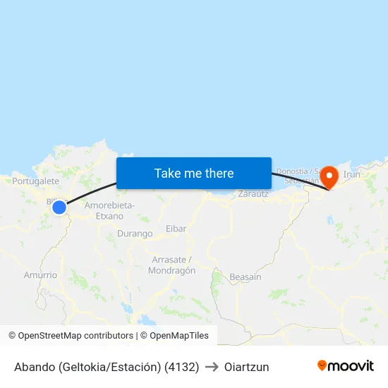 Abando (Geltokia/Estación) (4132) to Oiartzun map