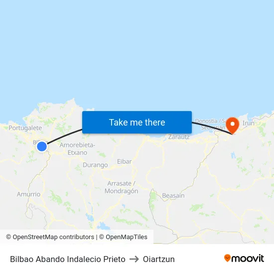 Bilbao Abando Indalecio Prieto to Oiartzun map