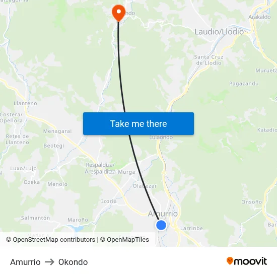 Amurrio to Okondo map