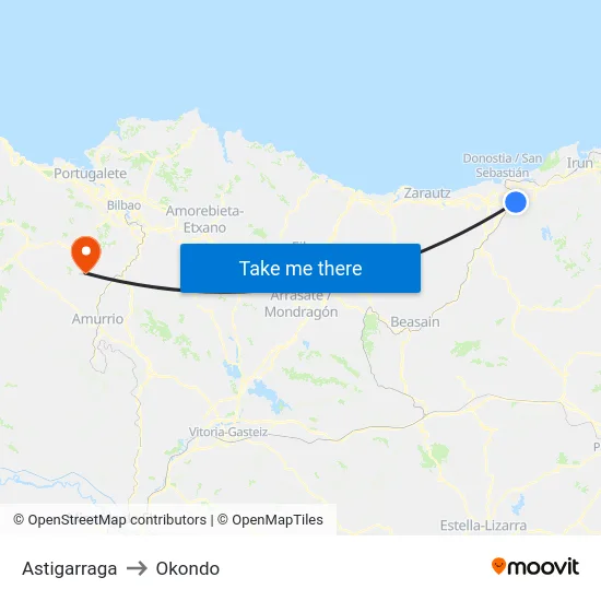 Astigarraga to Okondo map