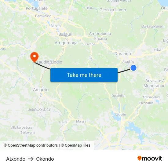 Atxondo to Okondo map