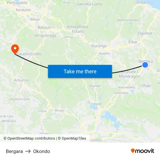 Bergara to Okondo map