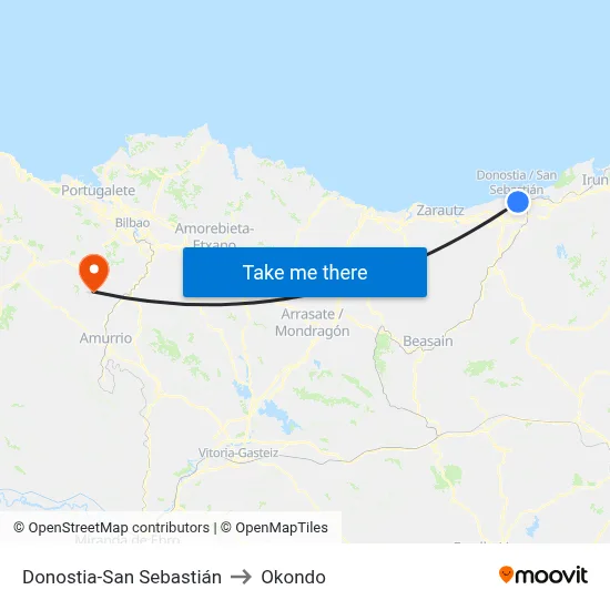 Donostia-San Sebastián to Okondo map
