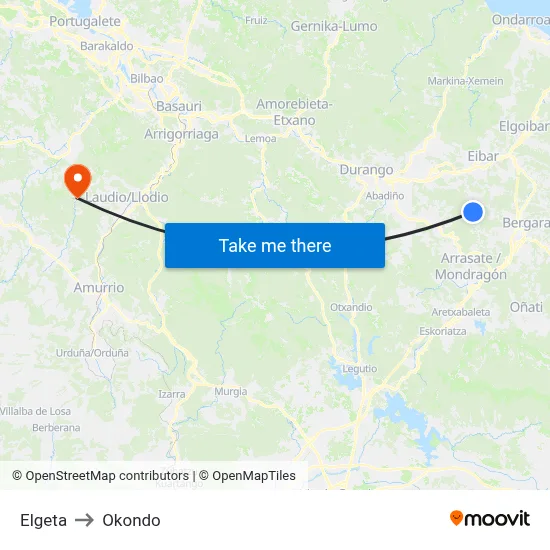 Elgeta to Okondo map