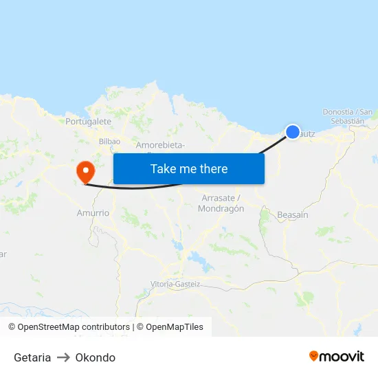 Getaria to Okondo map