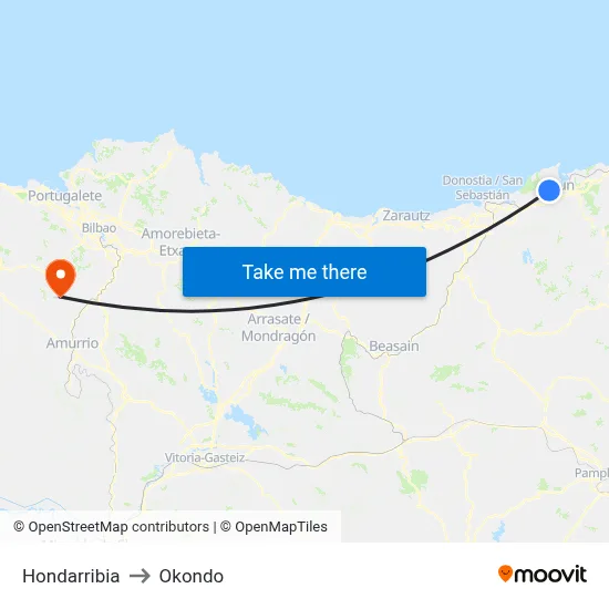 Hondarribia to Okondo map