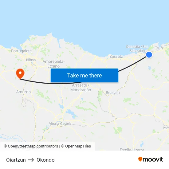 Oiartzun to Okondo map